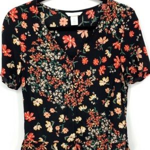 H&M Black Floral Cinched Blouse